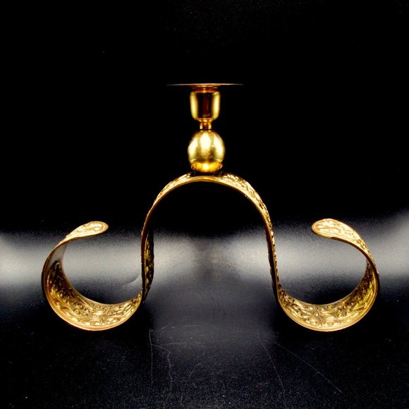 Scrolled brass ornamental embossed candle holder - Picture 1 of 8